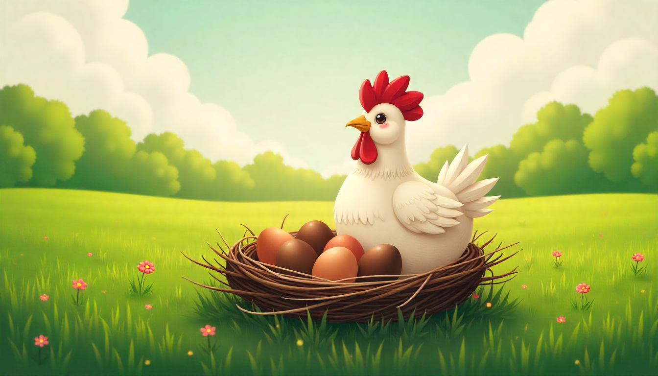 A chicken looking surprised and pointing